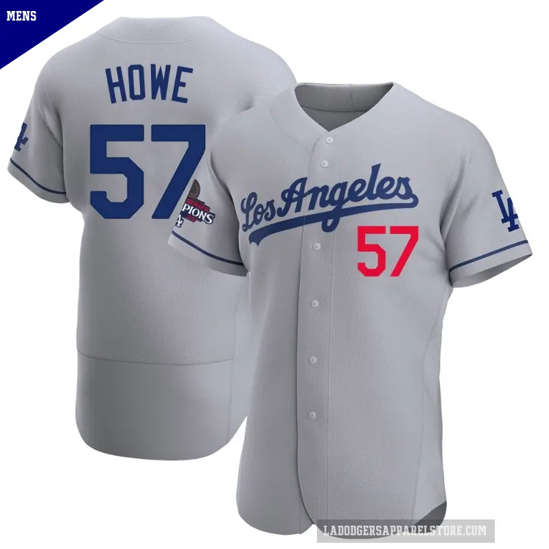 Men's No.57 Steve Howe Los Angeles Dodgers Gray Authentic Away Official 2024 World Series Champions Jersey