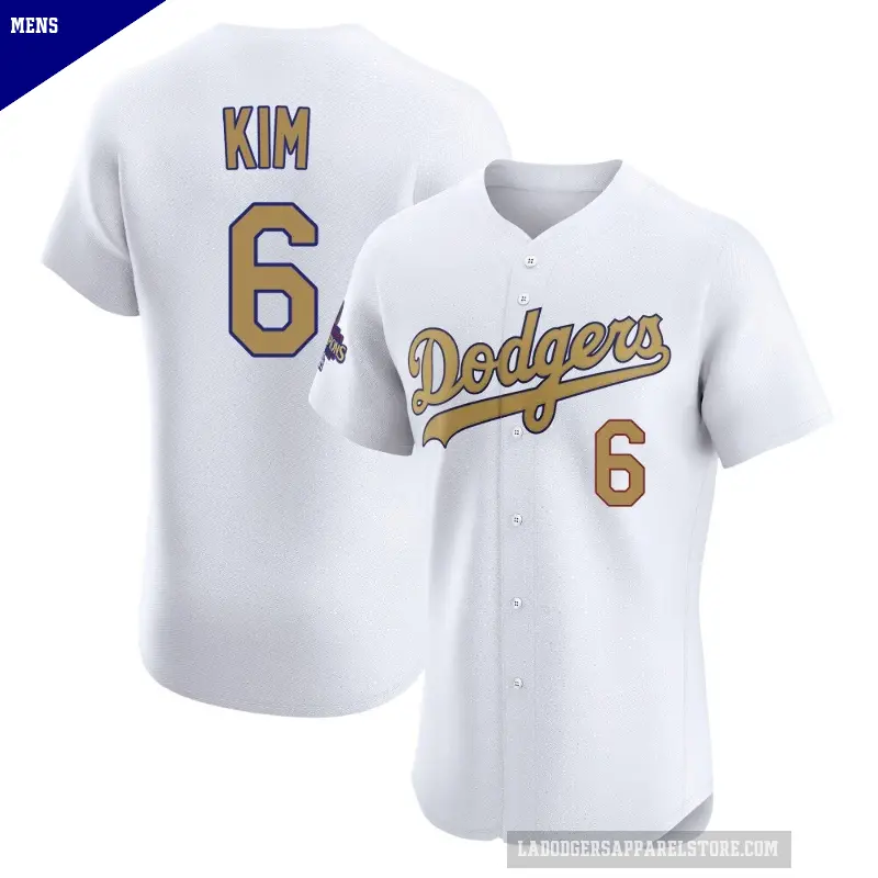 Men's No.6 Hyeseong Kim Los Angeles Dodgers Gold Elite White 2025 Collection Jersey