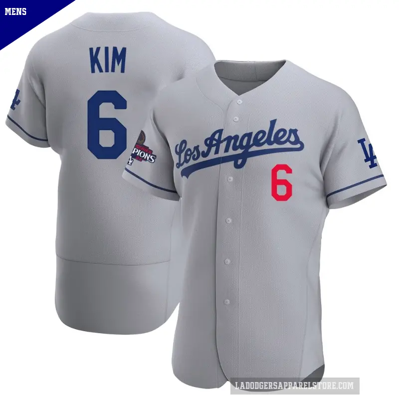 Men's No.6 Hyeseong Kim Los Angeles Dodgers Gray Authentic Away Official 2024 World Series Champions Jersey