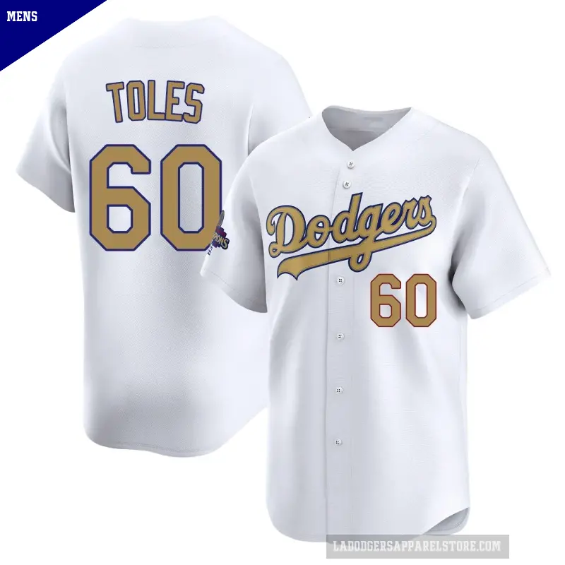 Men's No.60 Andrew Toles Los Angeles Dodgers Gold Limited White 2025 Collection Jersey