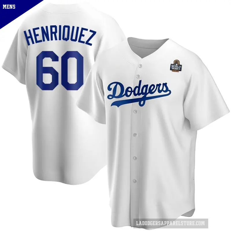 Men's No.60 Edgardo Henriquez Los Angeles Dodgers White Replica Home 2024 World Series Jersey