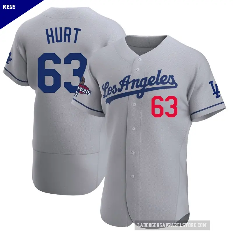 Men's No.63 Kyle Hurt Los Angeles Dodgers Gray Authentic Away Official 2024 World Series Champions Jersey
