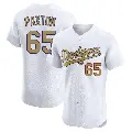 Men's No.65 James Paxton Los Angeles Dodgers Gold Elite White 2025 Collection Jersey