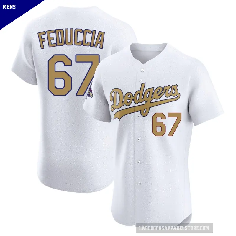 Men's No.67 Hunter Feduccia Los Angeles Dodgers Gold Elite White 2025 Collection Jersey