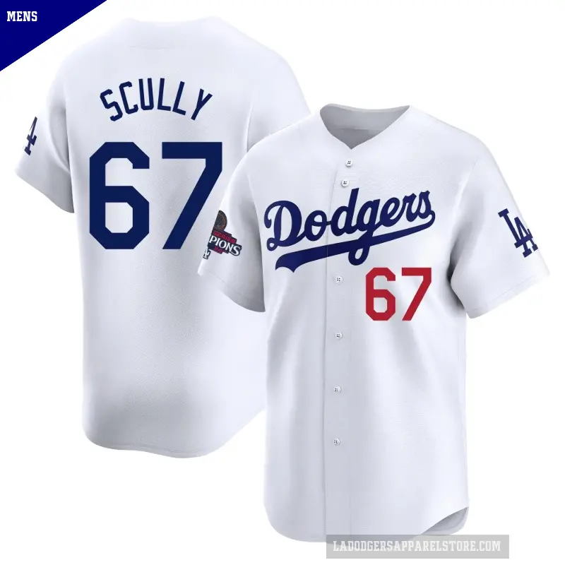 Men's No.67 Vin Scully Los Angeles Dodgers White Limited Home 2024 World Series Champions Jersey