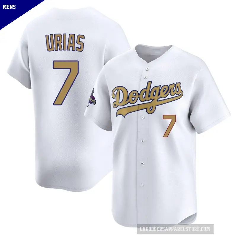 Men's No.7 Julio Urias Los Angeles Dodgers Gold Limited White 2025 Collection Jersey