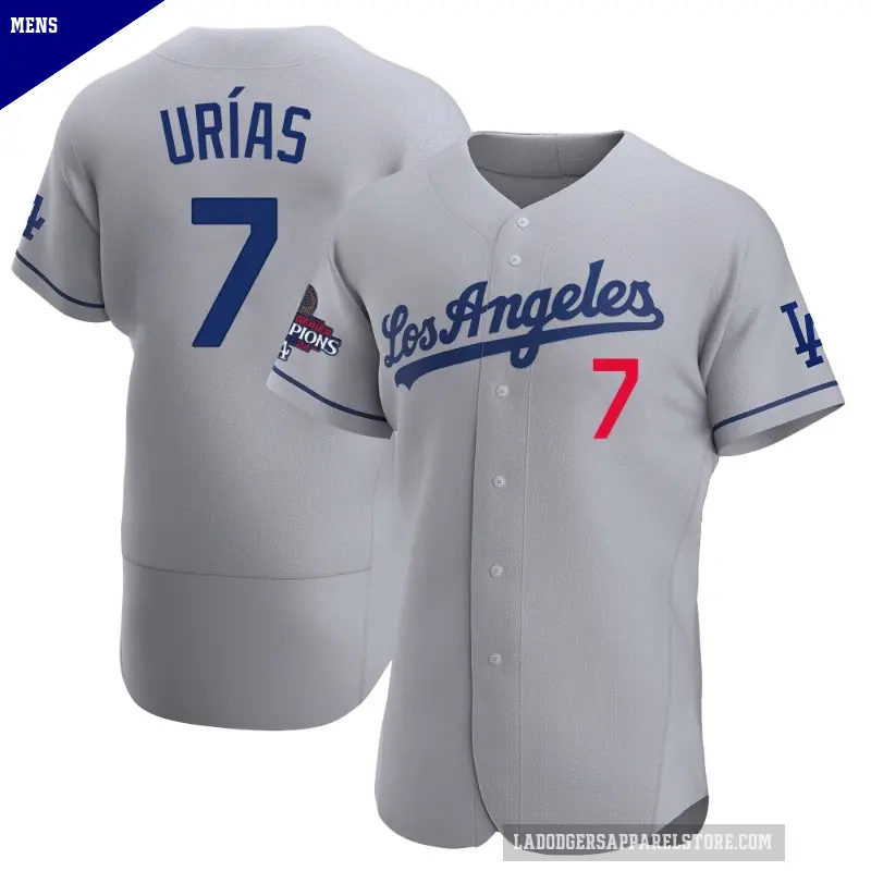 Men's No.7 Julio Urias Los Angeles Dodgers Gray Authentic Away Official 2024 World Series Champions Jersey