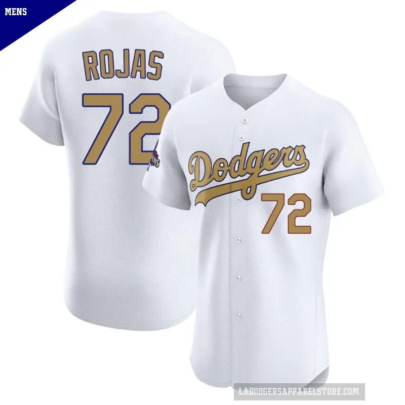 Men's No.72 Miguel Rojas Los Angeles Dodgers Gold Elite White 2025 Collection Jersey