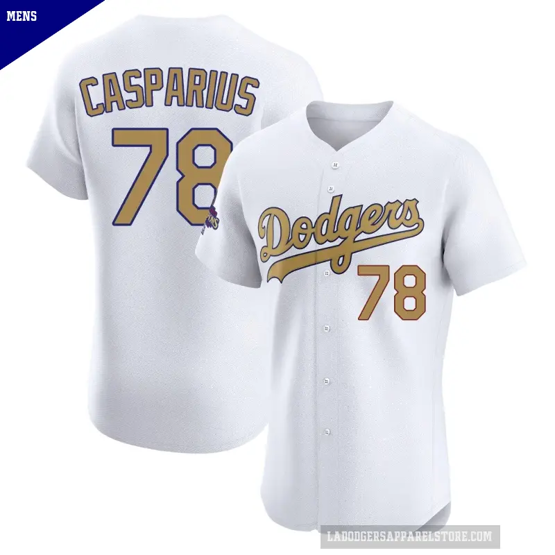 Men's No.78 Ben Casparius Los Angeles Dodgers Gold Elite White 2025 Collection Jersey