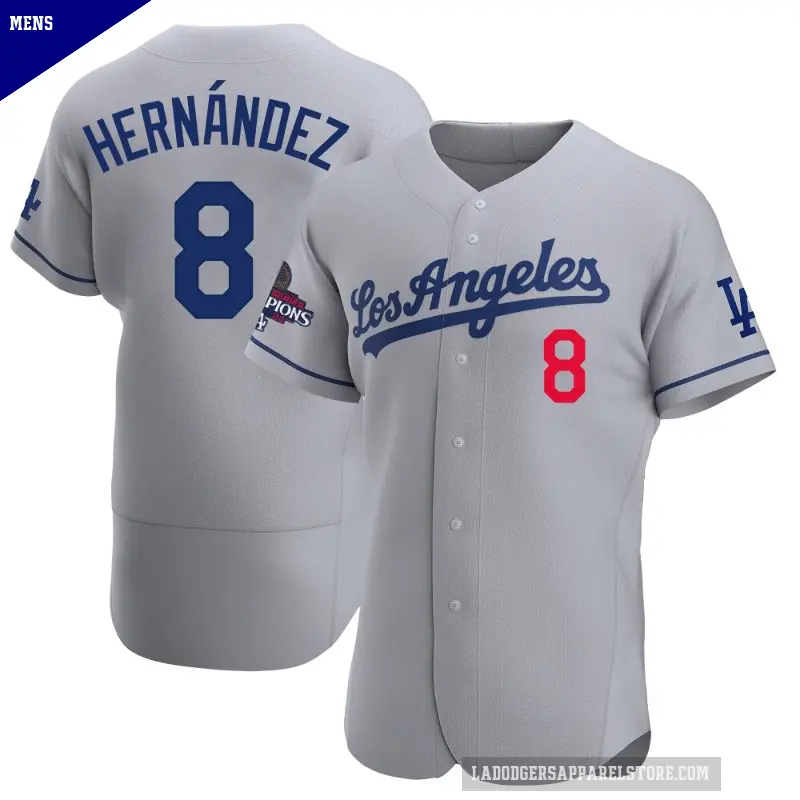 Men's No.8 Enrique Hernandez Los Angeles Dodgers Gray Authentic Away Official 2024 World Series Champions Jersey