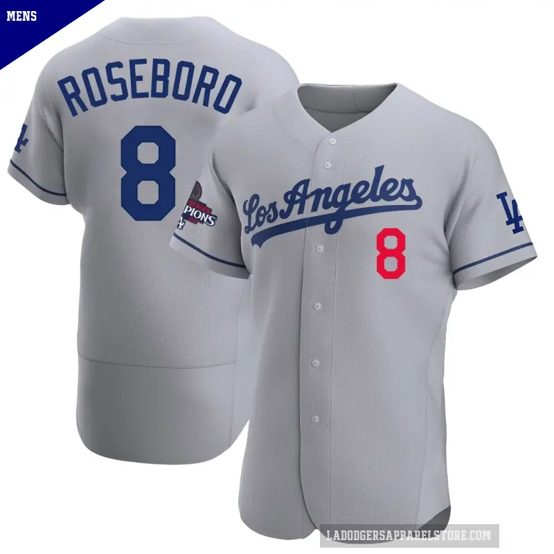 Men's No.8 John Roseboro Los Angeles Dodgers Gray Authentic Away Official 2024 World Series Champions Jersey