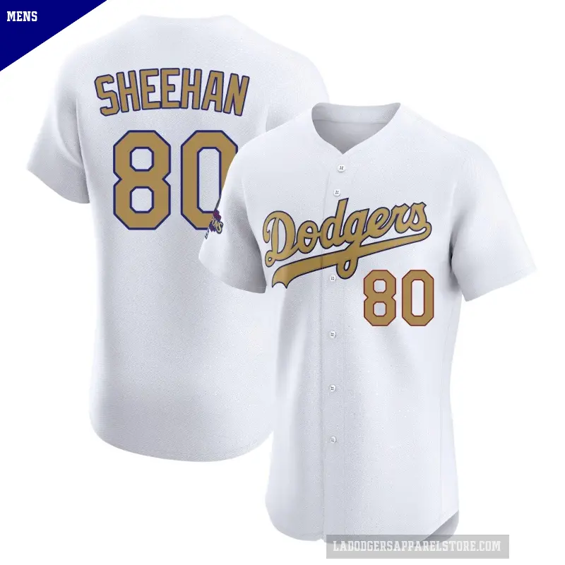 Men's No.80 Emmet Sheehan Los Angeles Dodgers Gold Elite White 2025 Collection Jersey