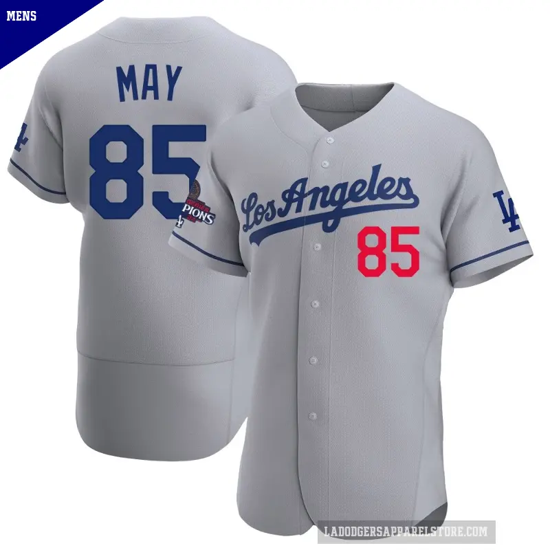 Men's No.85 Dustin May Los Angeles Dodgers Gray Authentic Away Official 2024 World Series Champions Jersey