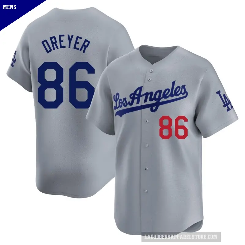 Men's No.86 Jack Dreyer Los Angeles Dodgers Gray Limited Away Jersey