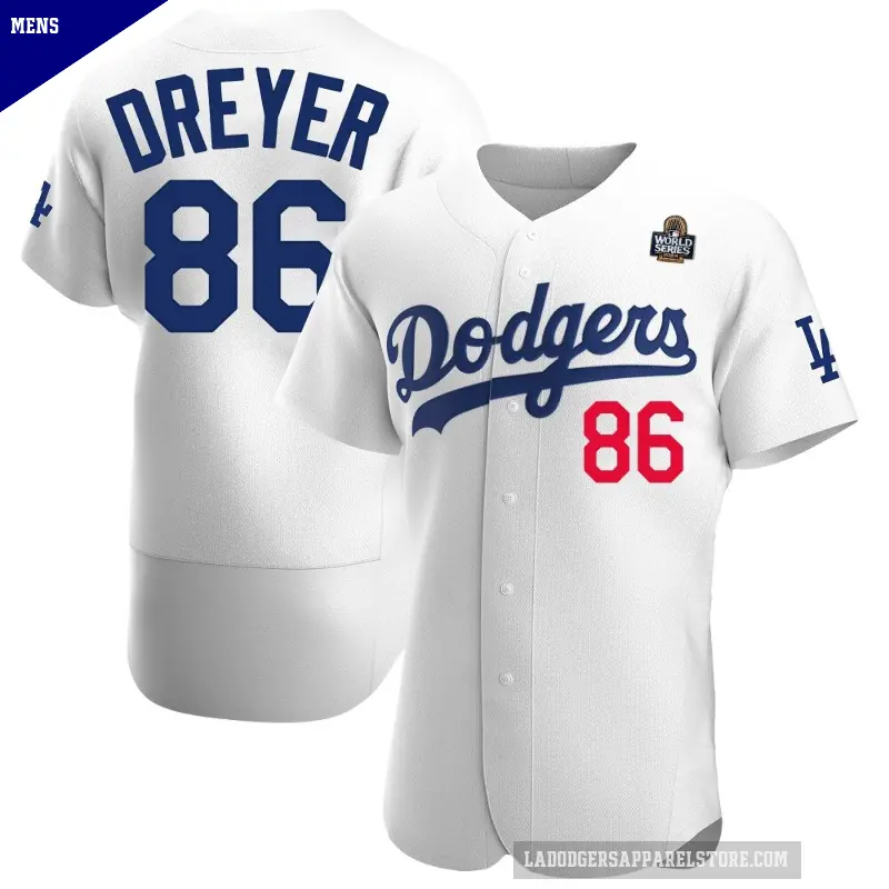 Men's No.86 Jack Dreyer Los Angeles Dodgers White Authentic Home Official 2024 World Series Jersey