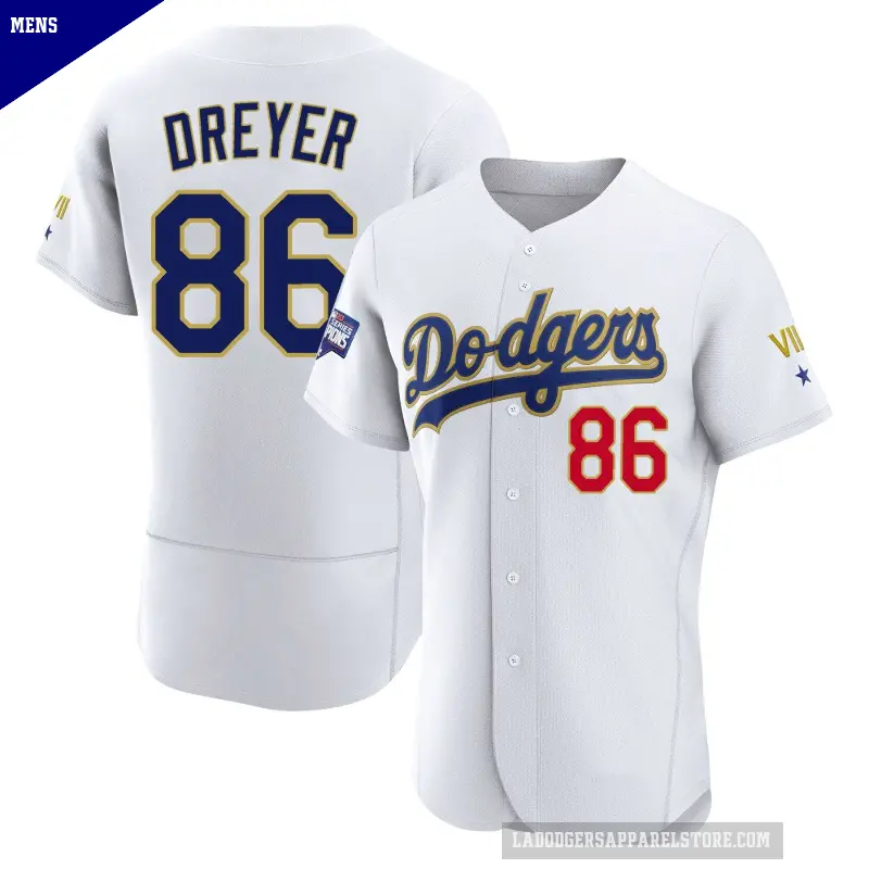 Men's No.86 Jack Dreyer Los Angeles Dodgers White/Gold Authentic 2021 Gold Program Player Jersey
