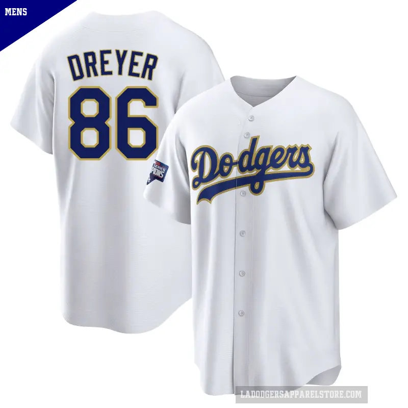 Men's No.86 Jack Dreyer Los Angeles Dodgers White/Gold Replica 2021 Gold Program Player Jersey