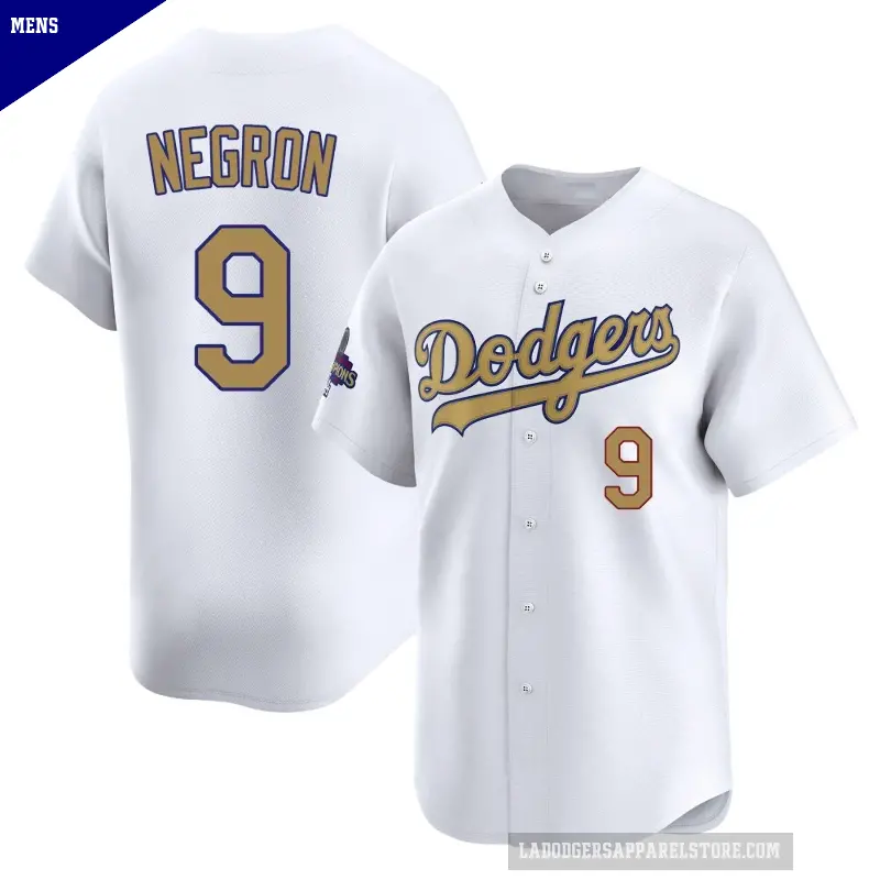 Men's No.9 Kristopher Negron Los Angeles Dodgers Gold Limited White 2025 Collection Jersey