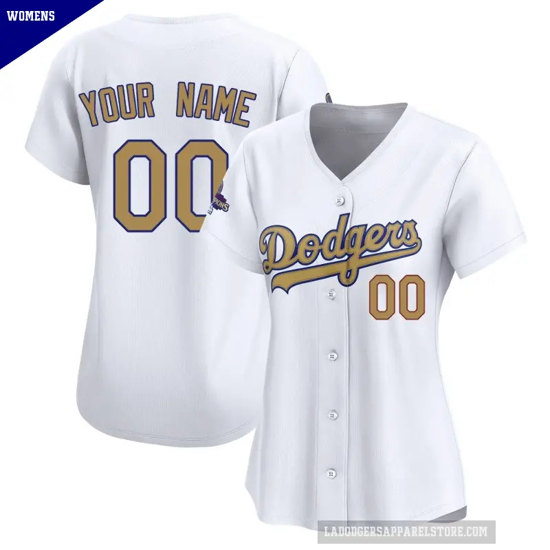Women's No.00 Custom Los Angeles Dodgers Gold Limited White 2025 Collection Jersey