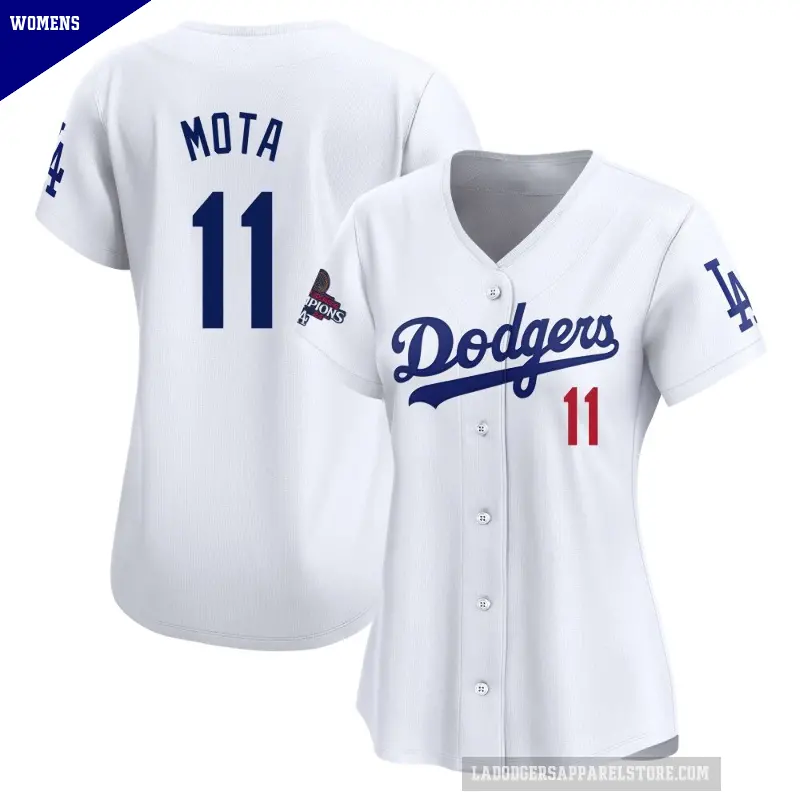 Women's No.11 Manny Mota Los Angeles Dodgers White Limited Home 2024 World Series Champions Jersey