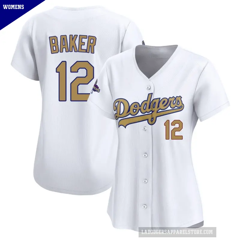 Women's No.12 Dusty Baker Los Angeles Dodgers Gold Limited White 2025 Collection Jersey