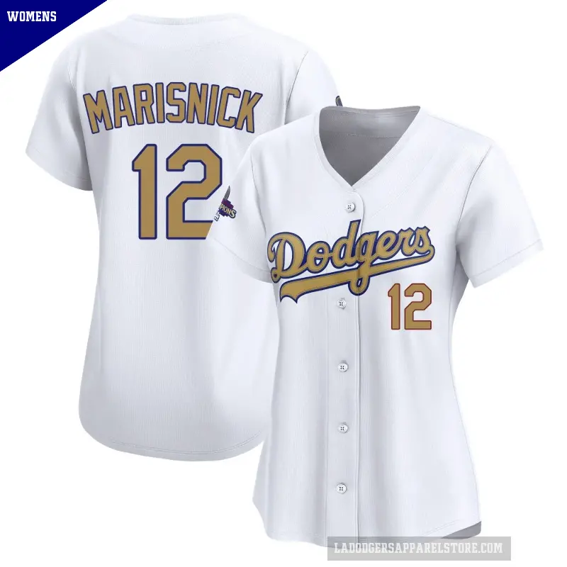 Women's No.12 Jake Marisnick Los Angeles Dodgers Gold Limited White 2025 Collection Jersey