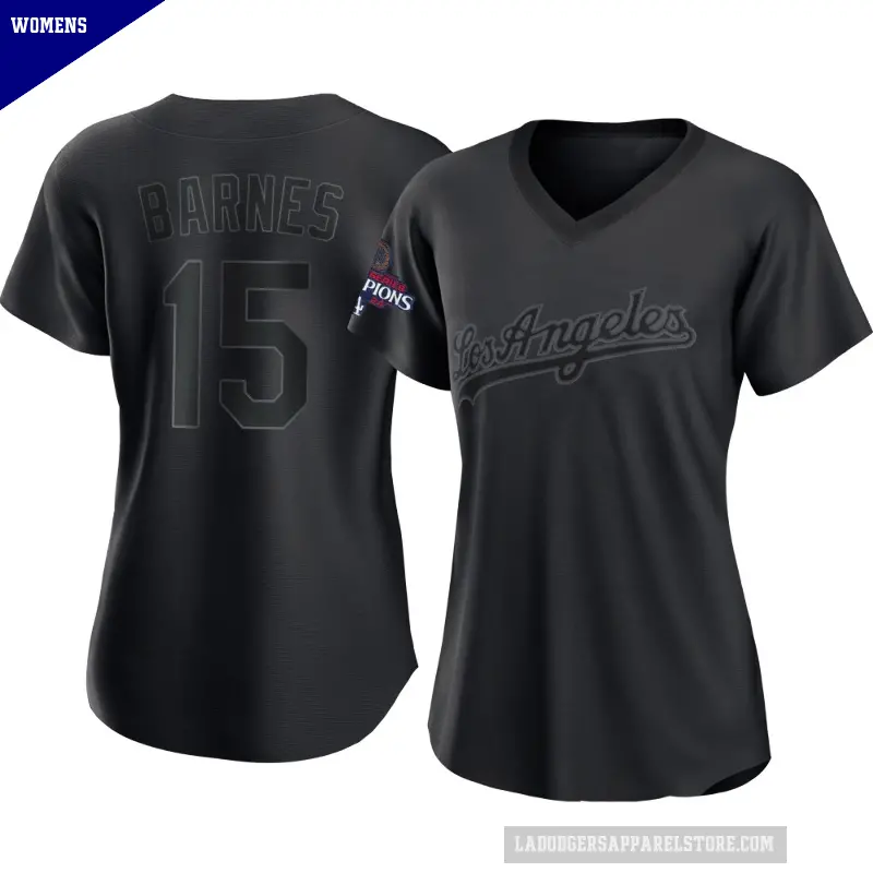 Women's No.15 Austin Barnes Los Angeles Dodgers Black Authentic Pitch Fashion 2024 World Series Champions Jersey