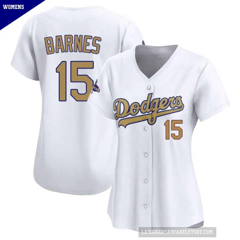 Women's No.15 Austin Barnes Los Angeles Dodgers Gold Limited White 2025 Collection Jersey