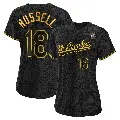 Women's No.18 Bill Russell Los Angeles Dodgers Black Replica Snake Skin City 2024 World Series Jersey