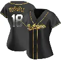 Women's No.18 Bill Russell Los Angeles Dodgers Gold Replica Black en Alternate Jersey
