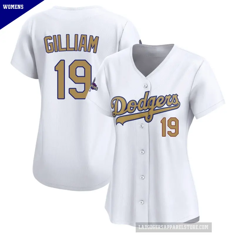 Women's No.19 Jim Gilliam Los Angeles Dodgers Gold Limited White 2025 Collection Jersey