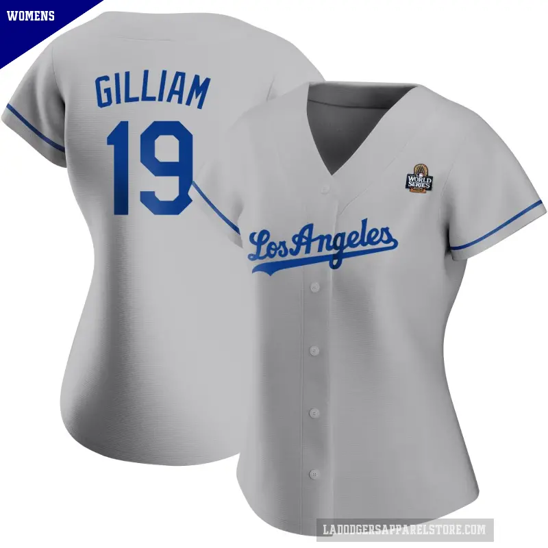 Women's No.19 Jim Gilliam Los Angeles Dodgers Gray Authentic Road 2024 World Series Jersey