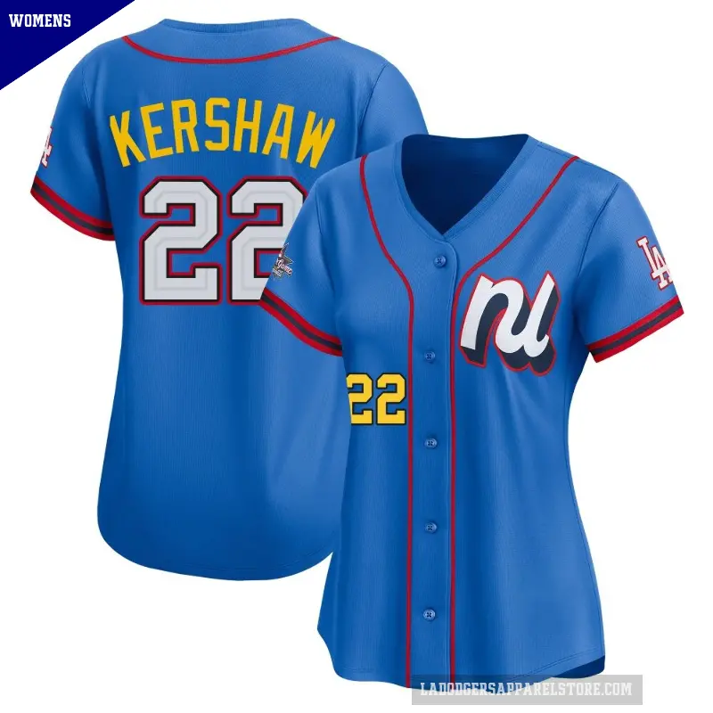 Women's No.22 Clayton Kershaw Los Angeles Dodgers Blue Limited National League 2025 All-Star Edition Jersey
