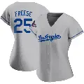 Women's No.25 David Freese Los Angeles Dodgers Gray Authentic Road 2024 World Series Champions Jersey