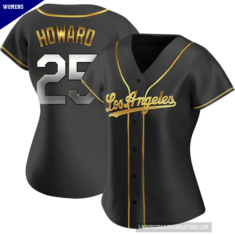 Women's No.25 Frank Howard Los Angeles Dodgers Gold Replica Black en Alternate Jersey
