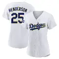 Women's No.25 Rickey Henderson Los Angeles Dodgers White/Gold Authentic 2021 Gold Program Player Jersey