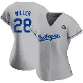 Women's No.28 Bobby Miller Los Angeles Dodgers Gray Replica Road 2024 World Series Jersey