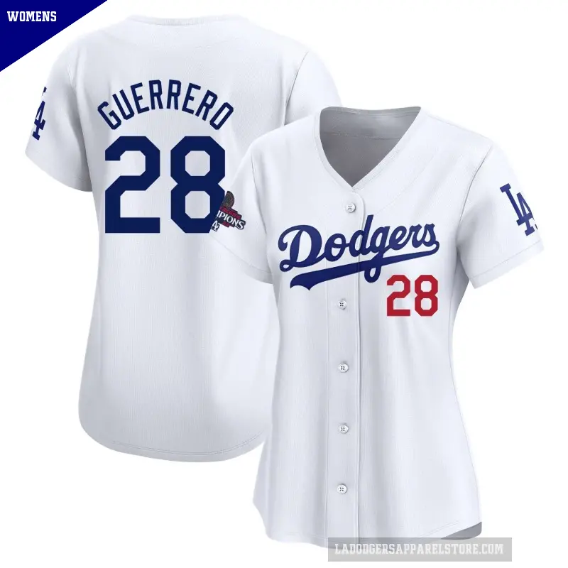 Women's No.28 Pedro Guerrero Los Angeles Dodgers White Limited Home 2024 World Series Champions Jersey