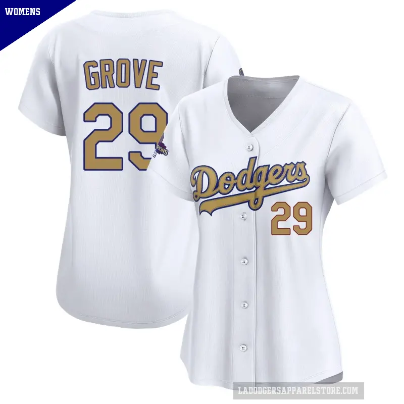 Women's No.29 Michael Grove Los Angeles Dodgers Gold Limited White 2025 Collection Jersey