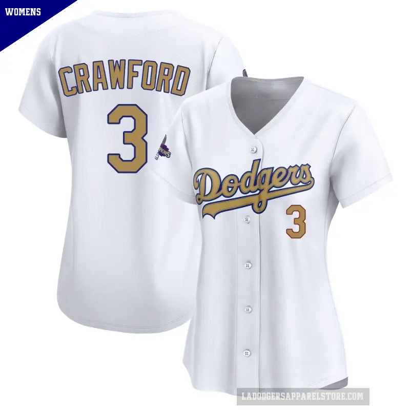 Women's No.3 Carl Crawford Los Angeles Dodgers Gold Limited White 2025 Collection Jersey