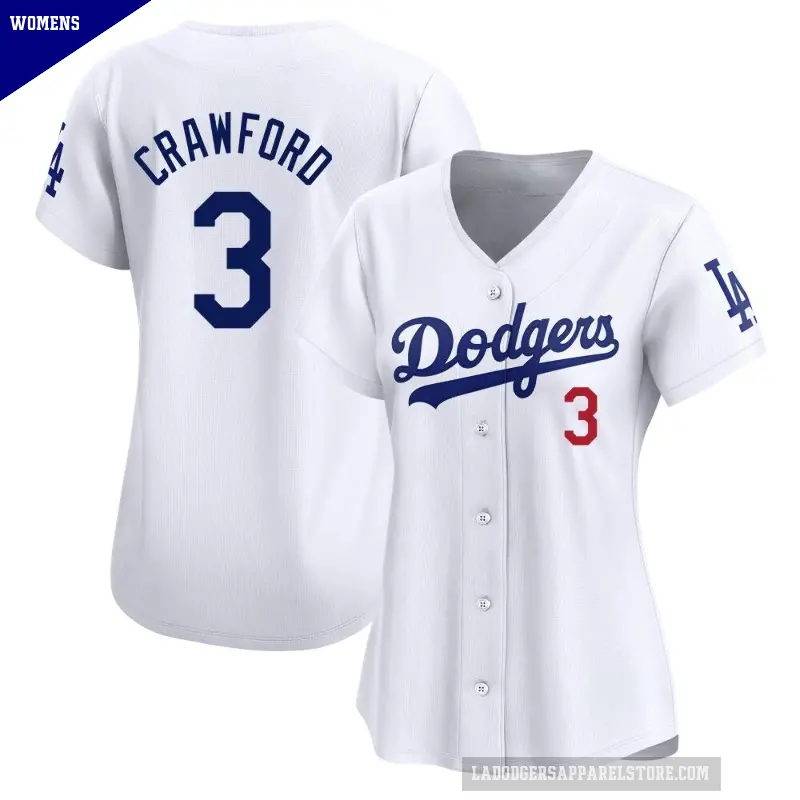 Women's No.3 Carl Crawford Los Angeles Dodgers White Limited Home Jersey