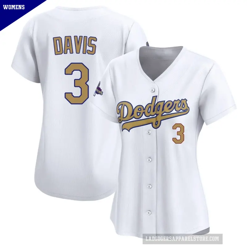 Women's No.3 Willie Davis Los Angeles Dodgers Gold Limited White 2025 Collection Jersey