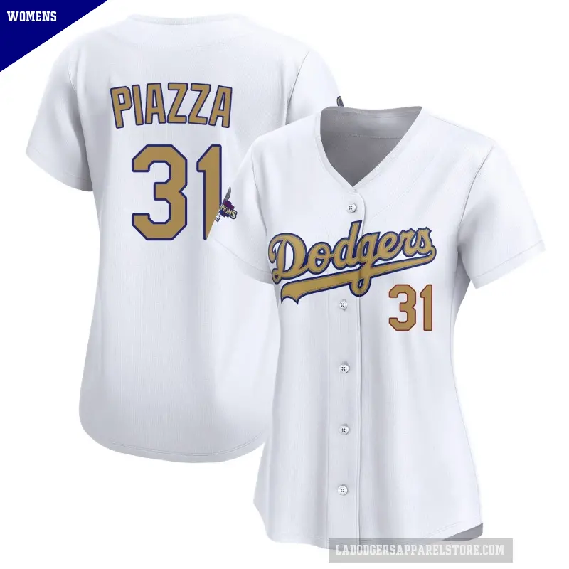 Women's No.31 Mike Piazza Los Angeles Dodgers Gold Limited White 2025 Collection Jersey