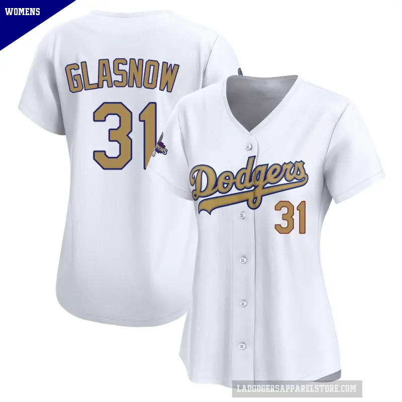 Women's No.31 Tyler Glasnow Los Angeles Dodgers Gold Limited White 2025 Collection Jersey