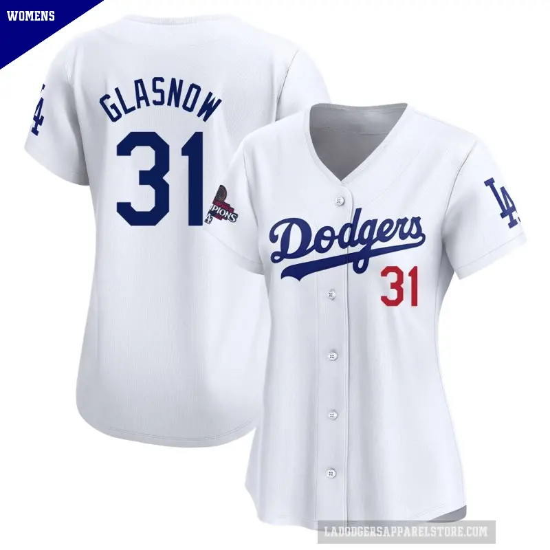 Women's No.31 Tyler Glasnow Los Angeles Dodgers White Limited Home 2024 World Series Champions Jersey