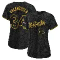 Women's No.34 Fernando Valenzuela Los Angeles Dodgers Black Replica Snake Skin City 2024 World Series Champions Jersey