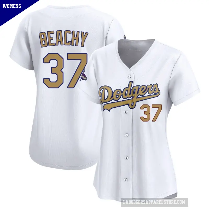 Women's No.37 Brandon Beachy Los Angeles Dodgers Gold Limited White 2025 Collection Jersey
