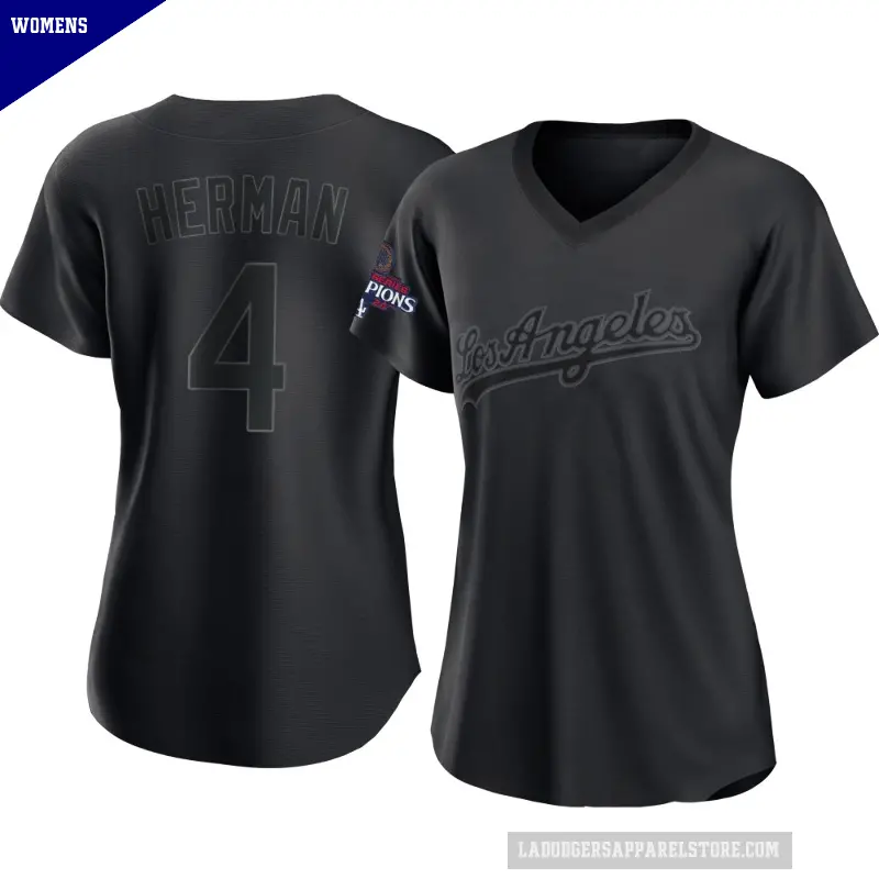 Women's No.4 Babe Herman Los Angeles Dodgers Black Authentic Pitch Fashion 2024 World Series Champions Jersey