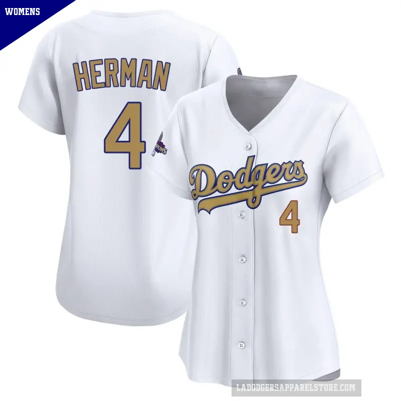 Women's No.4 Babe Herman Los Angeles Dodgers Gold Limited White 2025 Collection Jersey