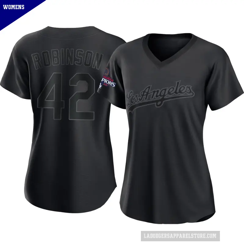 Women's No.42 Jackie Robinson Los Angeles Dodgers Black Authentic Pitch Fashion 2024 World Series Champions Jersey